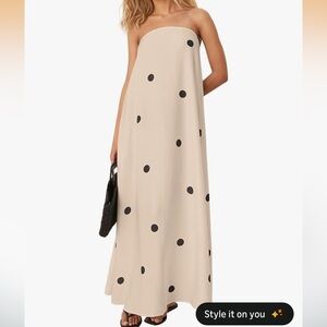 Amazon Strapless Beige and Black Polka Dot Dress